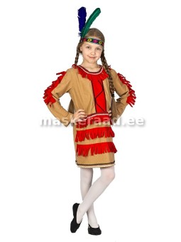 American Indian girl in red-fringed dress