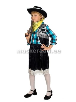 A Cowgirl in a black fringed skirt