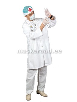 A medical professional, a doctor's white coat pants