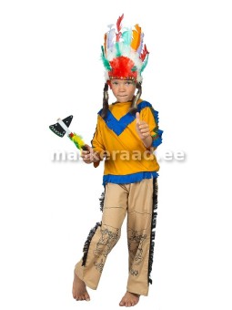 American Indian boy in the fringes of the blue blouse ...