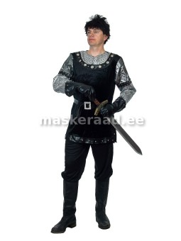 . A medieval knight in a black and silver armor