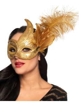 Kuldne kõrgem kuldne mask sulgedega