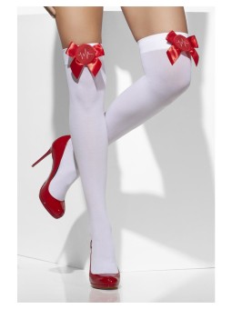 Opaque Hold-Ups White with Red Bows and Cross Applique